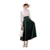 White and Green Female Vestidos Elegant Spring Women Velvet Patchwork Lace Mid-calf Dress Vintage Full Sleeve 210603