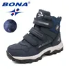 Bona Classics Stil Barn Stövlar Rund Toe Boys Vinter Skor Hook Loop Girls Snö Bekväm Fast 211227