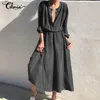 Casual Dresses Celmia Women Long Sleeve Fashion Shirt Dress 2022 Autumn Elegant Midi High Elastic midja L￶st Vestidos Plus Size