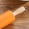 Smooth Silicone Rolling Pin Wooden Handle Pizza Fondant Cake Non Stick Rolling Pin Bakery Rolo De Massa Kitchen Gadget DG50RP 211008