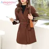 ALEGANTMIS Tecido De Camurça Dupla Casual Casual Trench Revestimento Com Cinto Mulheres Chic Roupas Outono Elegante Blushbreaker Outwear 210607