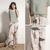 Pajama Spring Sets 100% Viscose Sleepwear Printing Pyjamas Set Kvinna Natt Passar Pijama Bannirou 210809