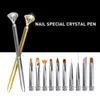 Nagelborstar 10 sten Art Pen Brush Set Byt ut huvudmetall diamant nagelband Remover Crystal Flower Drawing målning Foder Design Verktyg1554752