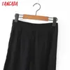 タンガダファッション女性ブラックロングスーツパンツズボンポケットジッパーオフィスレディパンツパンタロンDZ02 210609