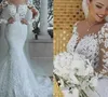 Nuovi abiti da sposa a sirena a maniche lunghe romantici splendidi moderni del 2021 che bordano l'abito da sposa principessa in pizzo con applicazioni su misura trasparenti