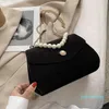 Designer- Elegant Velvet Bag Women Shoulder Bag Fashion Party Pearl Chain Crossbody Bags Handbag Evening Bags for Lady