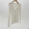 TWOTWINSTYLE Cardigan lavorato a maglia bianco femminile scollo a V manica lunga taglia unica maglione sottile per le donne abbigliamento moda autunno 210806