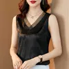 Lato Korean Moda Jedwabna Zbiornik Top Kobiety Satynowe Office Lady Mesh Cami Plus Rozmiar XXXL / 5XL Green S dla 210531