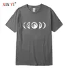 Xin Yi мужская высокая высокая 100% хлопок забавная луна печатает футболку свободно смешные о-образные мужчины футболка с коротким рукавом футболка мужской футболки Tee Thirts Y0809