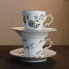 Keramik kaffesats koppar tefat med handtag vattenmjölk te muggar dricka redskap bröllop presenter miljövänlig rosstil