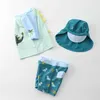 Summer Baby Boys Swimwear 3-Pcs Sets Cartoon Dinosaur +swimming Trunks + Bathing Cap Swimsuit Children Clothes E1051 210610