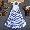 Yaz Serin Moda Backless Bebek Çocuk Kız Kolsuz Mavi + Beyaz Dalga Dalgalı Şerit Maxi Uzun Sundress Boho Elbise 3-10Y Q0716