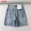 Tangada Frauen Blau Hohe Taille Denim Shorts Französisch Stil Weibliche Sommer Shorts TO5 210609