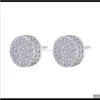 Dz Mens Hip Hop Iced Out Micro Paved Cz Round Earrings For Male Party Jewelry Brincos Cgtix Hbprt