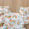 Detaliczna cole dziewczyna Rainbow drukowana romper z łukiem na głowę 2PCS Zestaw dzieci Lotus Liście Sleeve Onepiece Oneies Tumbus Chi8589527