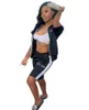 Lucky Label Dames Jogger Suits Zomer Borduurwerk Trainingspunten Twee Stuk Set Korte Mouw Top + Shorts Broek Outfits Plus Size S-2XL Casual Black Sweatsuits 5125