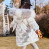 Russia Snowsuit 2020 Piumino invernale per bambini per ragazze Vestiti lucidi Cappotto con cappuccio in pelliccia impermeabile per esterni Parka per bambini TZ675 H0909