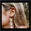 Dangle lustre bijoux créatifs femmes mode coquillage longues boucles d'oreilles pendantes coquille naturelle conque couleur or boucle d'oreille fille plage bijoux T