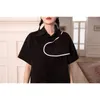 Designer Black Short Sleeve Shirt Women Summer Blouse Button Up Fashion Tops And Blouses Runway Clothing 210427