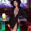 Robes décontractées en gros 2021 femmes robe manches longues strass Perspective Sexy célébrité Cocktail fête pansement
