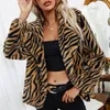 Kobiety Fur Faux Kobiety Zimowe Ciepłe Płaszcze Sexy Leopard Kurtka Zebra Wzór Z Długim Rękawem Turn-Down Collar Cardigan Outwear Lady Top Streetwe