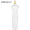 Sexy White Evening Dress For Women Halter Sleeveless High Waist Midi Bodycon Dresses Female Summer Fashion 210520