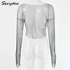 Serytee Tee Rhines Diamond Fishnet Sexy T S Hirts Women 2022 Summer Hollow Out See Through Black Crop Tops Tees Top5142338