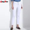 Damskie dżinsy koreańskie femme femme femininas białe denim wysokiej talii ołówek chudy spodnie kobieta odzież dla kobiet Kobieta 210428