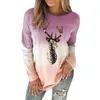 Fashion Christmas Elk Print Blouse Tie Dry Plus Size Casual Winter Ladies O-Neck Tops Women Long Sleeve Shirt Blusas Pullover Women's