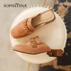 SOPHITINA femmes pantoufles doux enfant daim cuir pantoufles talon épais bout carré extérieur vert foncé concis dames chaussures AO637 210513