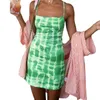 カジュアルドレス女性セクシーなグリーンタイダイプリントスリップドレス2021ファッションノースリーブバックレス包帯スリムフィットミニホリデーSundress211x