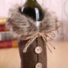 Commercio all'ingrosso Decorazione della copertura della bottiglia di vino di Natale Regalo di Natale Festa a casa Bottiglia di vino Fiocco Plaid Lino Fluff Abbigliamento