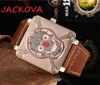 Högkvalitativ toppmodell Mode Män Klockor 46mm Casual Skull Skeleton Män Armbandsur Rose Gold Leather Clock Luxury Male Watch Presenter