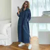 Denim vestido feminino vestuário de primavera de manga completa giro colarinho Botões Split Casual Solta Street Wear Denim Robe Vestido 210329