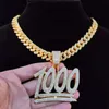 Hommes Hip Hop 1000 Numéro Pendentif Collier avec 13mm Miami Chaîne Cubaine Glacé Bling HipHop Colliers Homme Bijoux De Mode X0707