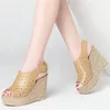 Women Genuine Leather Platform Wedges High Heel Gladiator Sandals Lady Back Strap Open Toe Summer Wedding Party Pumps Shoes