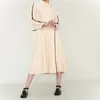 [EAM] Women Apricot Contrast Color Big Size Long Dress Half Stand Collar Long Sleeve Fashion Spring Autumn 1DD517604 21512