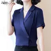 Summer Satin Shirt Womens Office Elegant Chiffon Plus Size Short-Sleeved Top Clothing Female Blusas Mujer 9925 210508