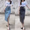 Röcke Frauen Sommer Mittlere Länge Slim Wrap Hüfte Hohe Taille Schwarz Split Denim Rock Jeans Koreanische Mode Retro Faldas Mujer moda 210610