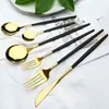36pcs Black Gold Cutlery Set Knives Sobremesa Forquilha Forquilha De Café De Café Louça Aço Inoxidável Aço Inoxidável Talheres Party Talheres 211228