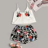 Women Pajama Sets Print Pattern Women's Pajamas Sleeveless Sexy Sleepwear Set Female Summer Night Wear Home Suit Vest Shorts Q0706