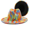 레이디 모직 교회 모자 밴드 낙서 Fedora 모자 넓은 평면 무단 재즈 모자 세련된 Trilby 파나마 모자
