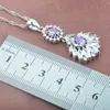 AAA Quality Purple Crystal Wedding Set di gioielli color argento da donna Collana Orecchini pendenti Anello Regali di compleannoTZ0479 H1022