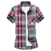 ファッション格子縞のシャツの男性夏のカジュアルな半袖シャツメンズプラスサイズのビーチハワイアントップスブラウス男性5xl 6xl 7xl 210809