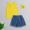 PUDCOCO 0-24M 2PCS Summer Baby Girls Garçons Sans manches Lettre Sans tournesol Vest Tops + Léopard Shorts déchirés Ensembles de tenue Jeans G1023