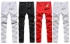Erkek Jeans Toptan Erkekler için 2021 Moda Kırmızı / Beyaz / Siyah Denim Diz Fermuar Gece Kulübü Streetwear Adam Pantalones Hip Hop Pantolon