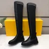 Botas de designer de moda Joelheira plataforma cor Luxo Salto plano Couro genuíno combinando cabeça redonda feminina longa feminina martin casual mulher selvagem cowboy Por sapato