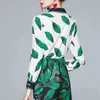 Summer Runway Two Pieces Short Suit High Quality Fashion Designer Vintage Print Long Sleeve Shirt And mini Skirt Set ropa mujer 210520