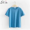 Hsa Women Summer T-Shirts Short Sleeve Candy Color Basic TEE Tops Girls Pure Cotton Soft T-shirt Base Shirt Female 210716