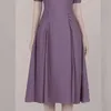 Women's Summer Office Lady Slim Elegant Vintage Dress Sexy V Neck Women Puff Sleeve Purple Vestidos 210520